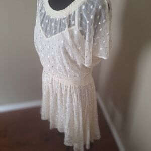 Leifnotes (Anthropologie) fairy sequence cream sheer polka dots sz 6